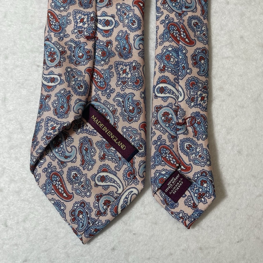 Charles Tyrwhitt 100% Silk Paisley Tie Made England Pink Blue Red Men's Necktie